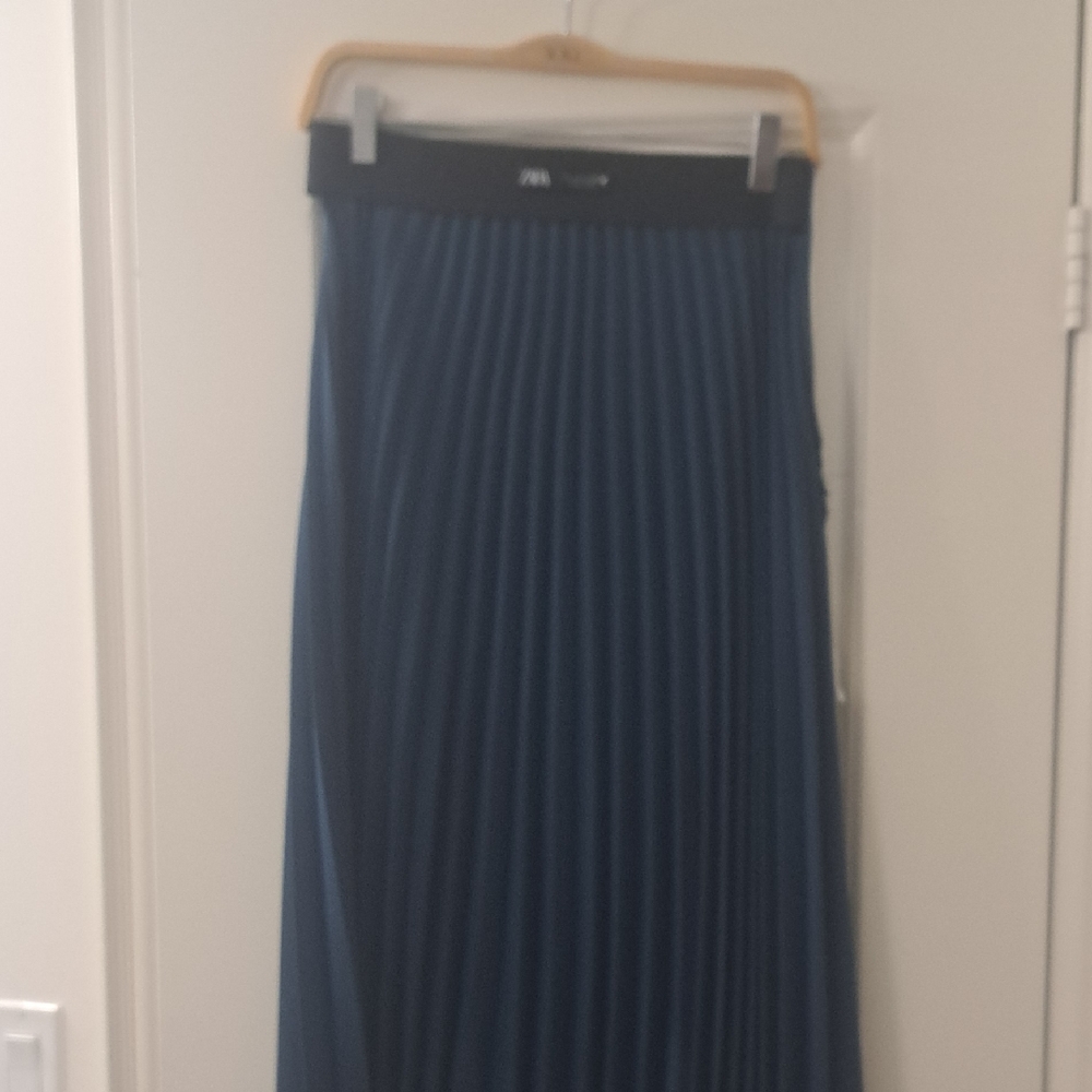 Zara Navy A-Line Pleated Skirt